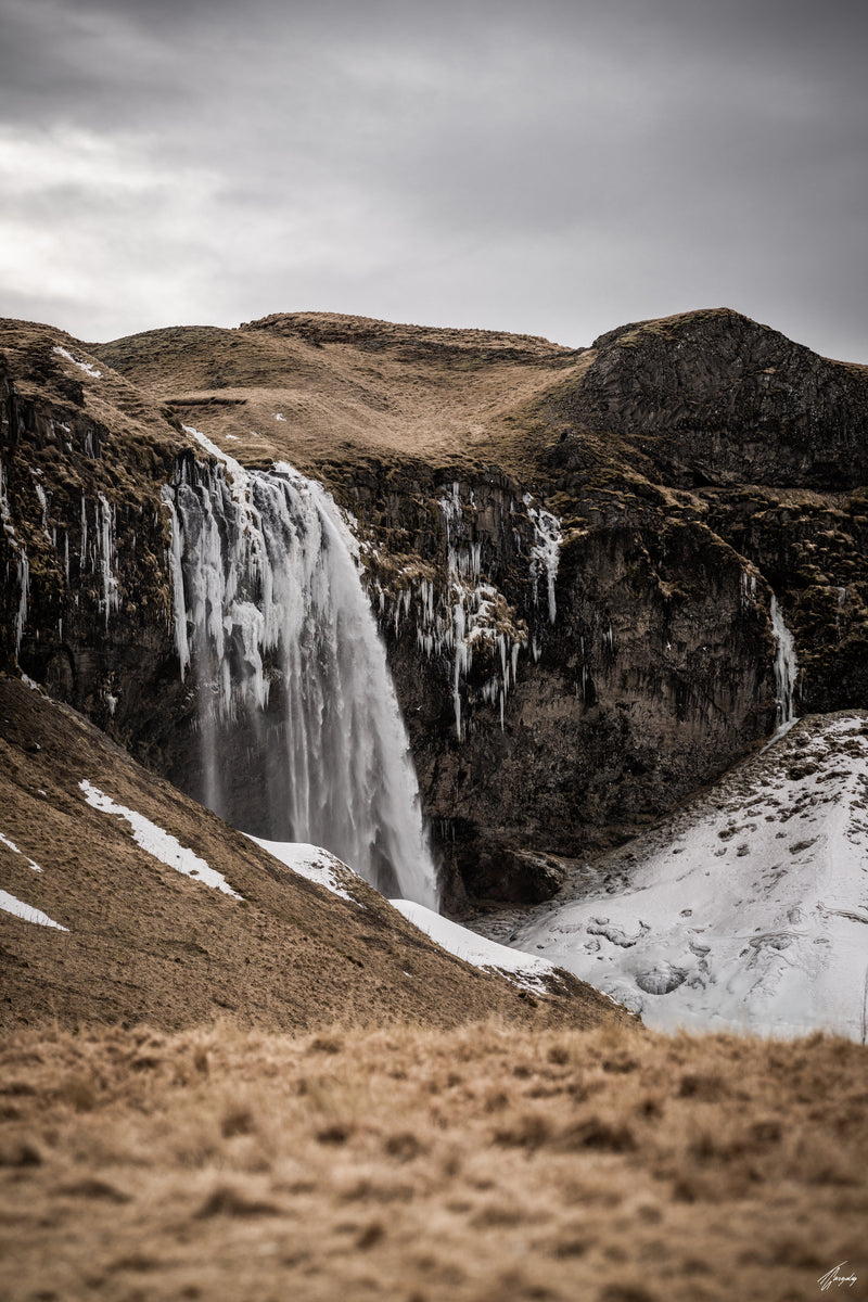 Iceland waterfall with crystal clear water fine art photography print detailed nature scene with smooth flowing textures