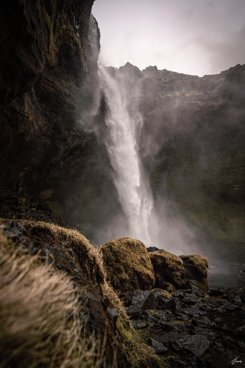 kvernufoss, a majestic waterfall in iceland, available on fine art paper and canvas print
