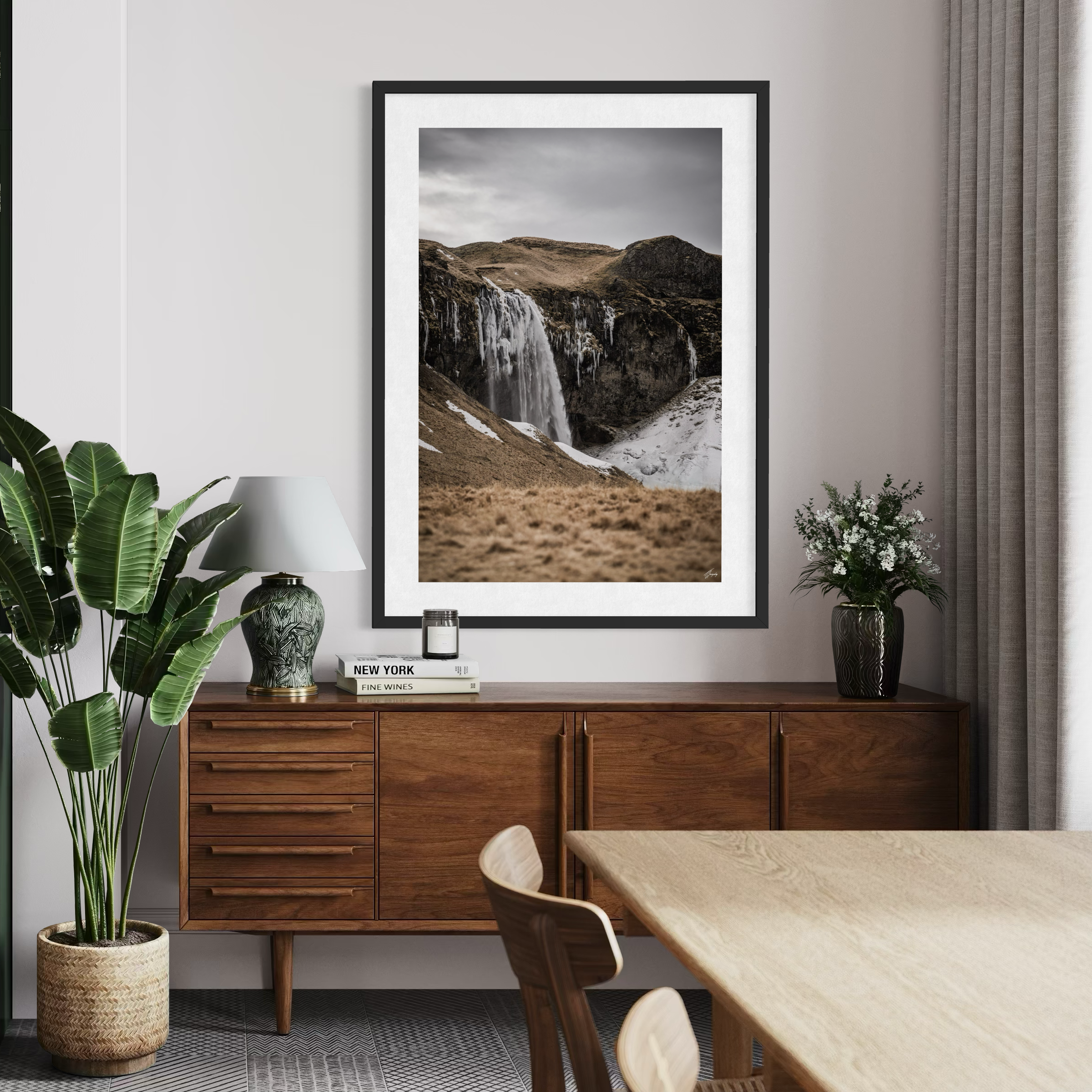 Fine art paper print Iceland waterfall with pure flowing water elegant gallery wall art detailed nature photography