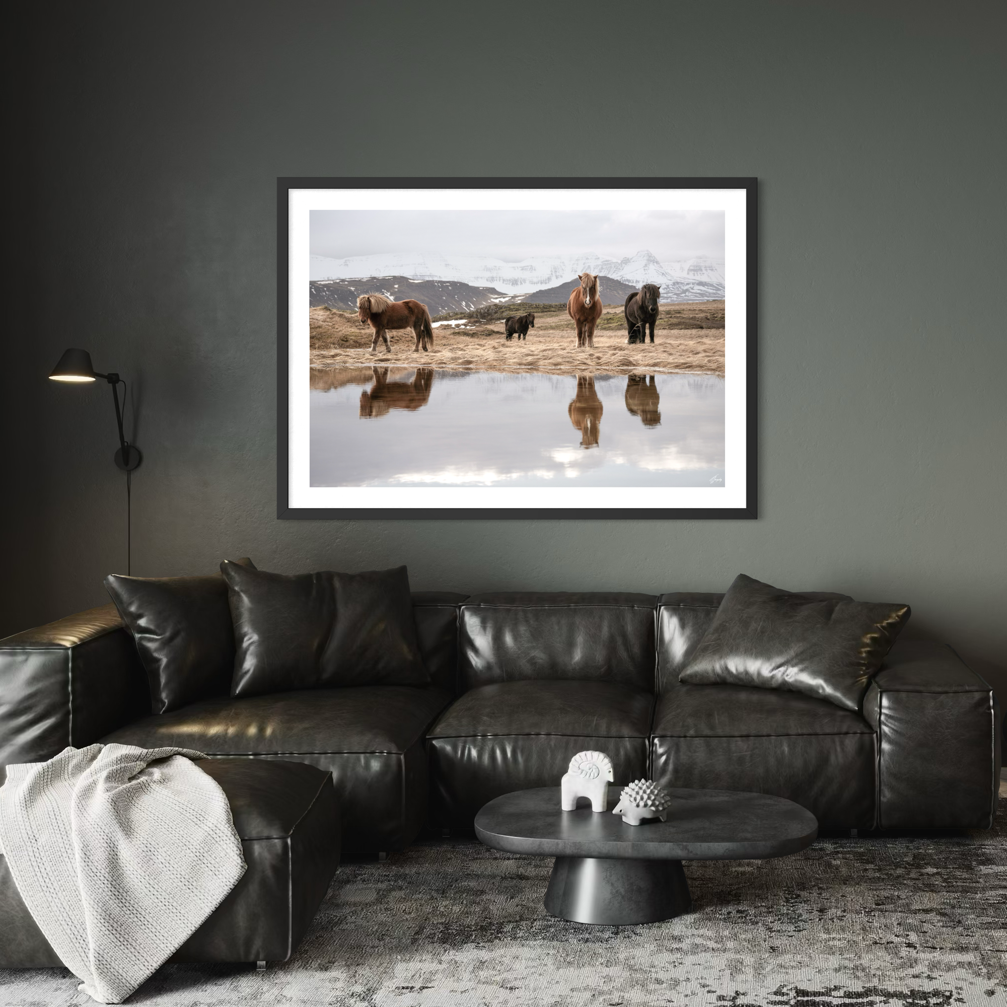 Fine art paper print Iceland horses reflection serene gallery wall art minimalist nature photography