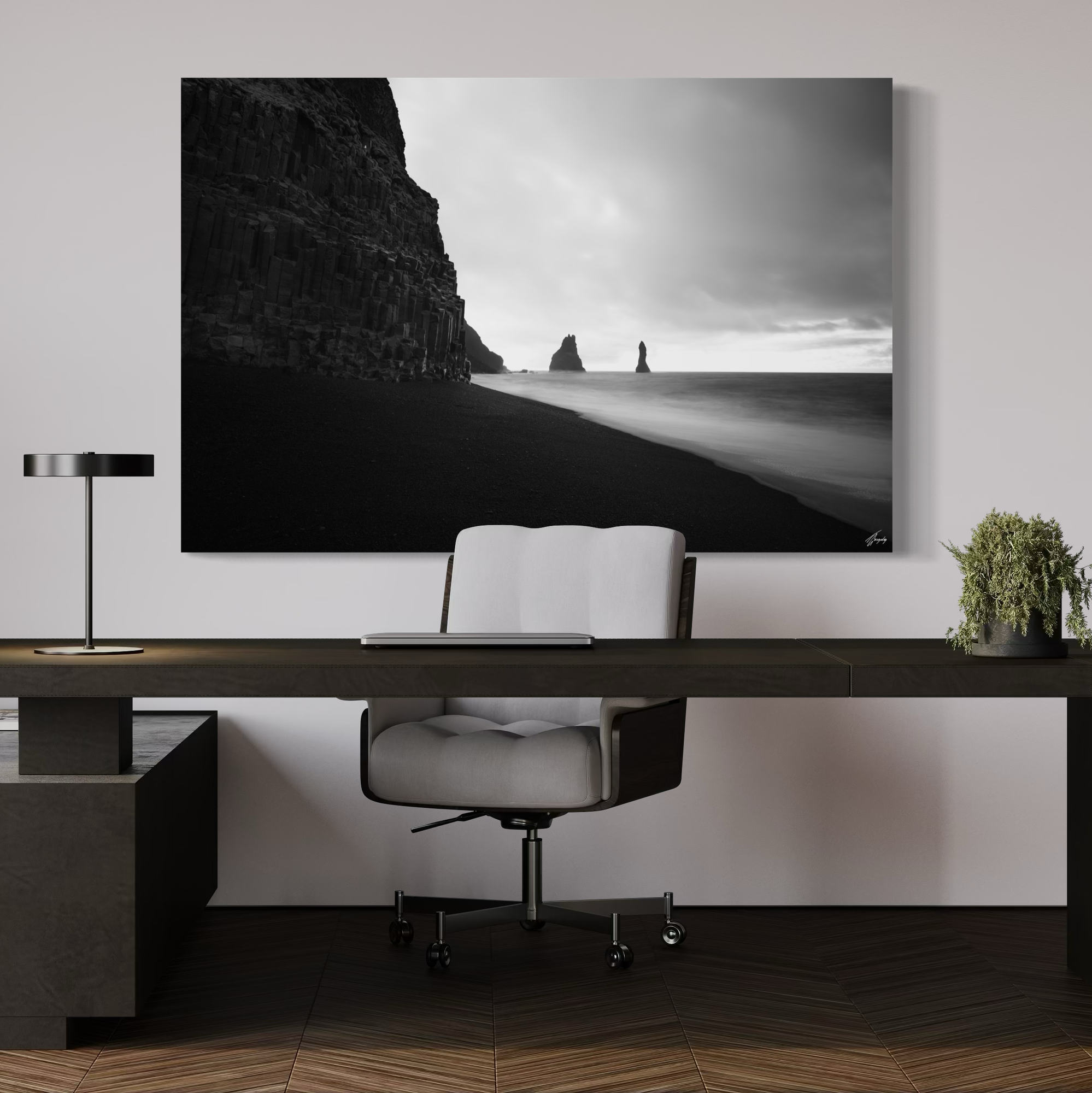 Iceland coastal landscape wall decor stretched canvas print Vik black sand beach minimalist modern home styling