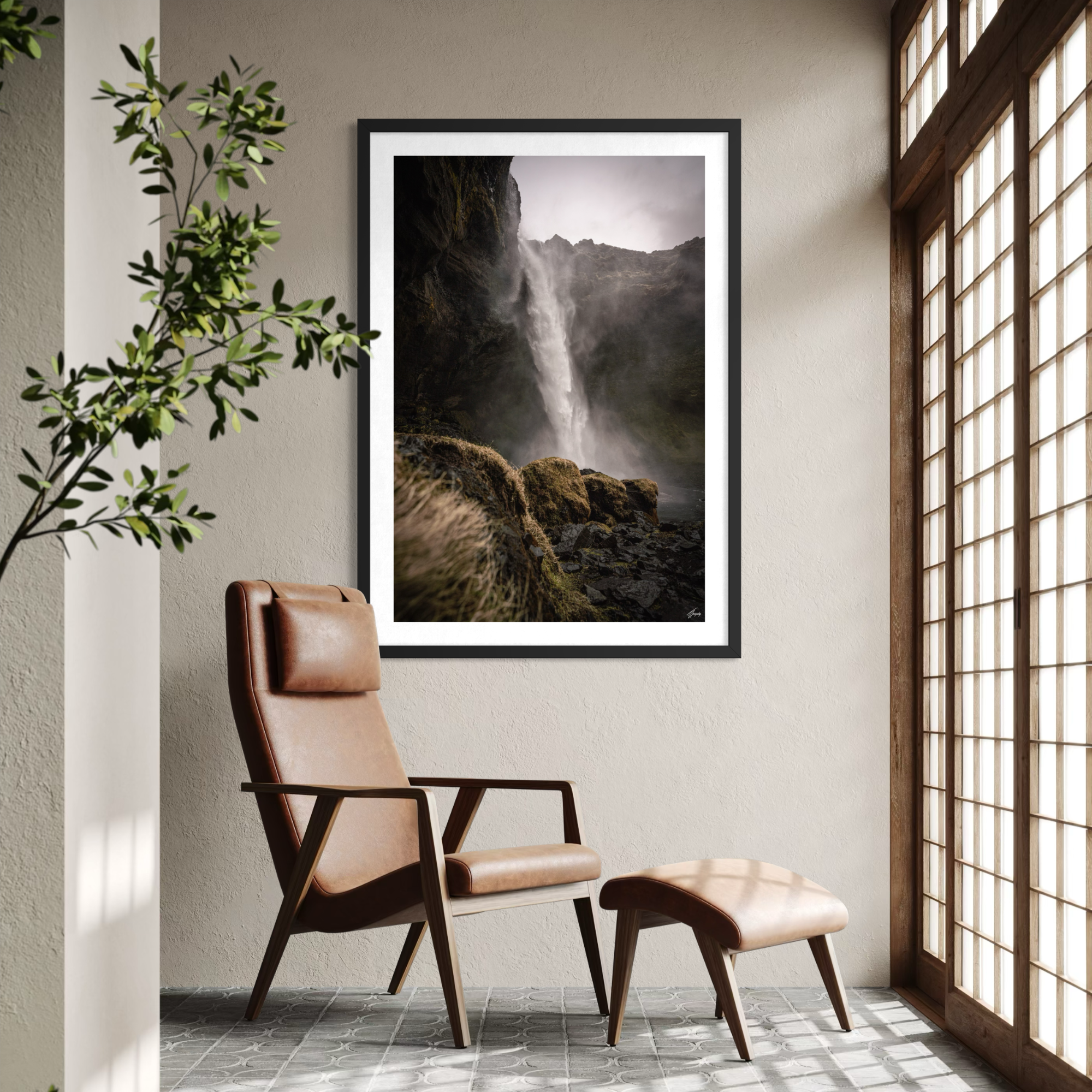 Iceland landscape waterfall fine art paper print elegant gallery wall art dramatic nature photography