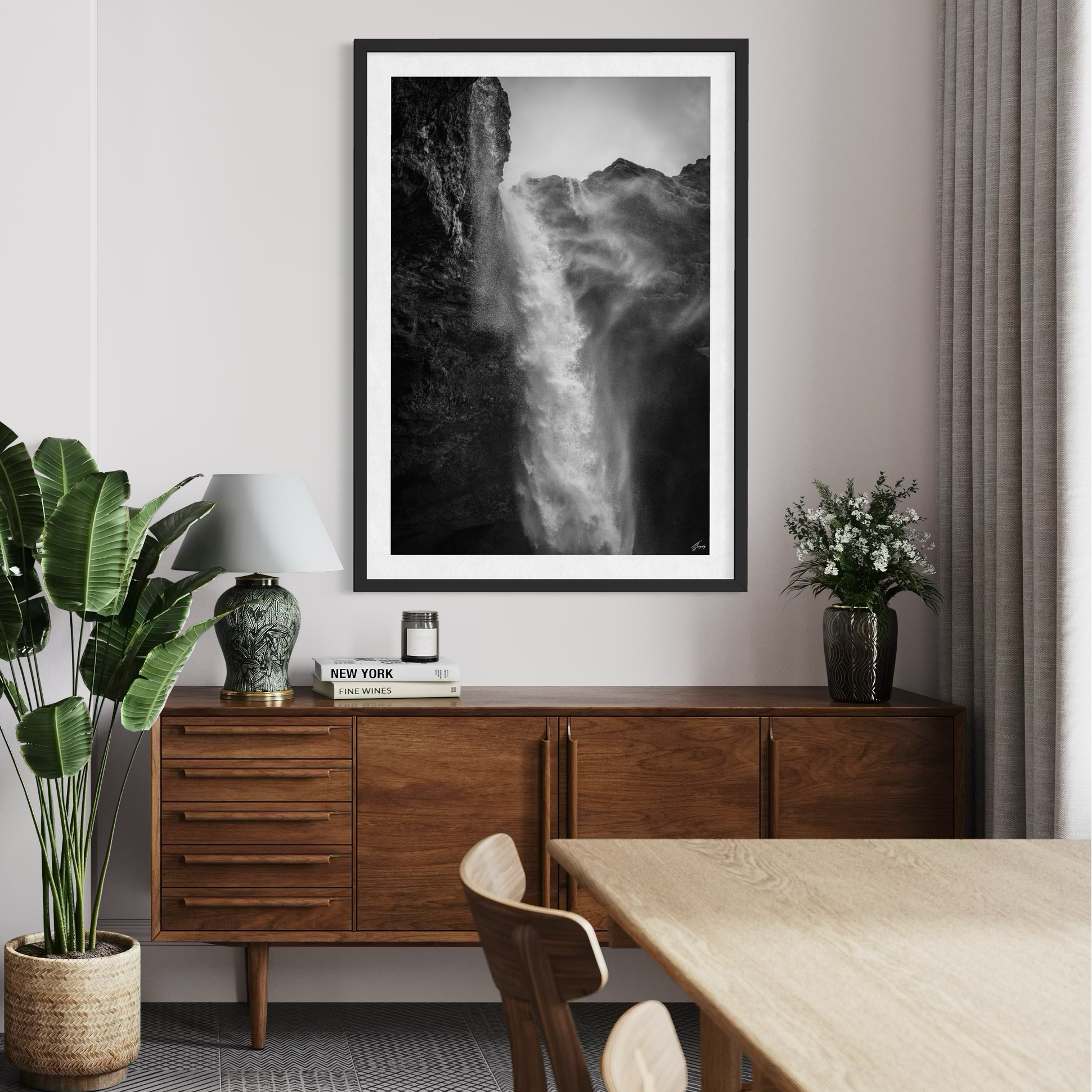 Fine art paper print Iceland waterfall intense composition elegant gallery wall art ideal for modern office or workspace