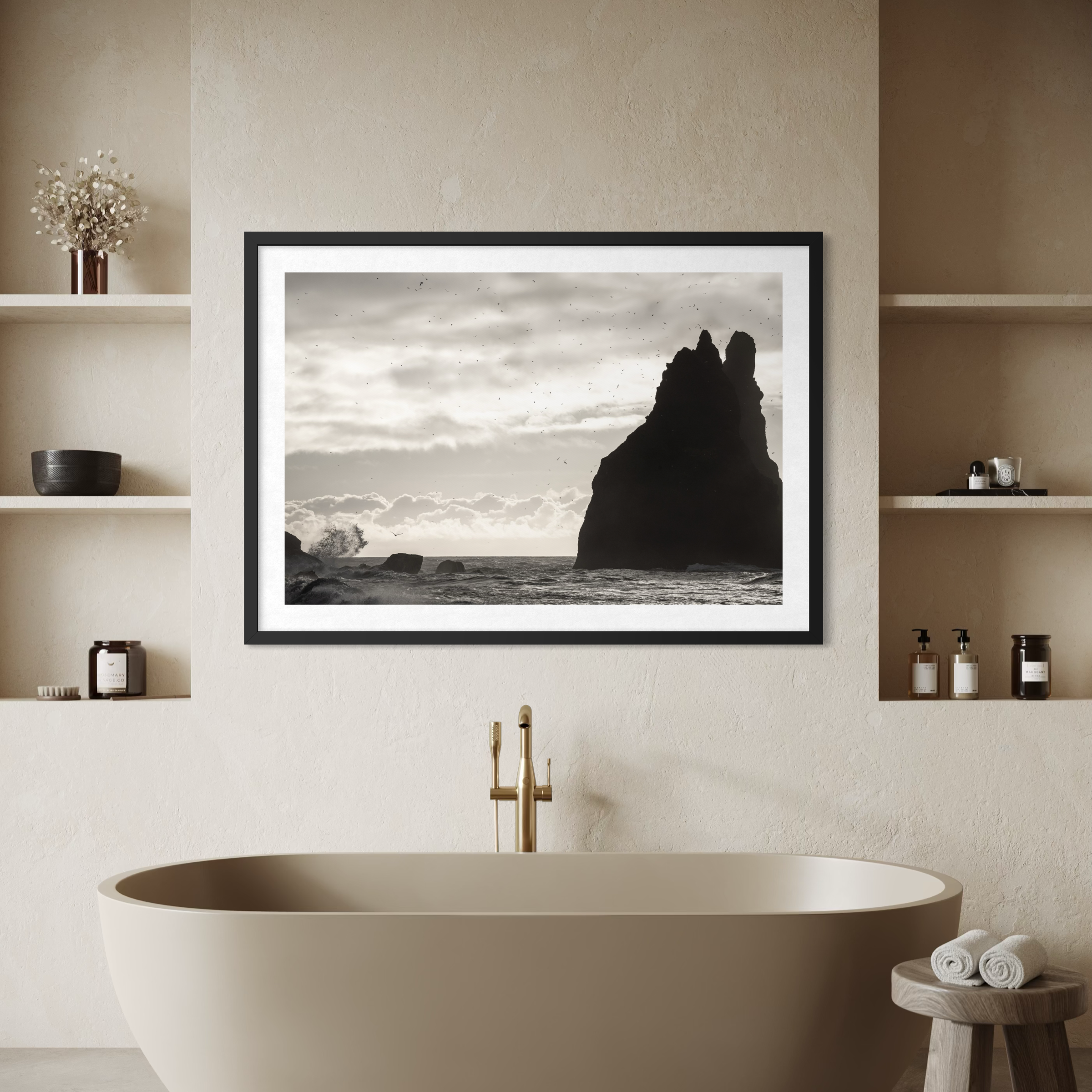 Bohemian wall art print Iceland ocean waves flowing composition perfect for relaxed and artistic interior styling