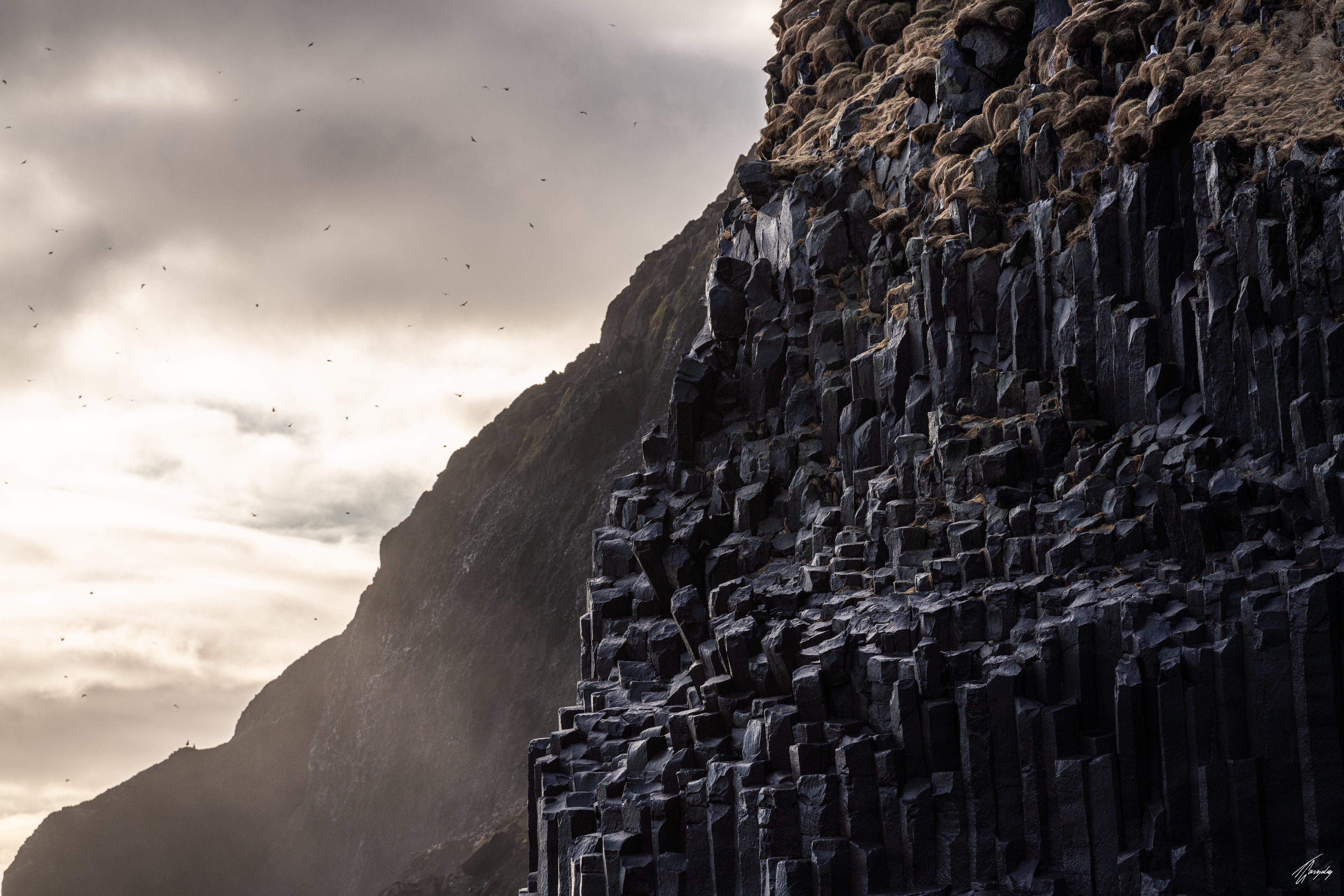 Iceland basalt columns on Vik beach minimalist wall art print geometric coastal formations with clean structured composition