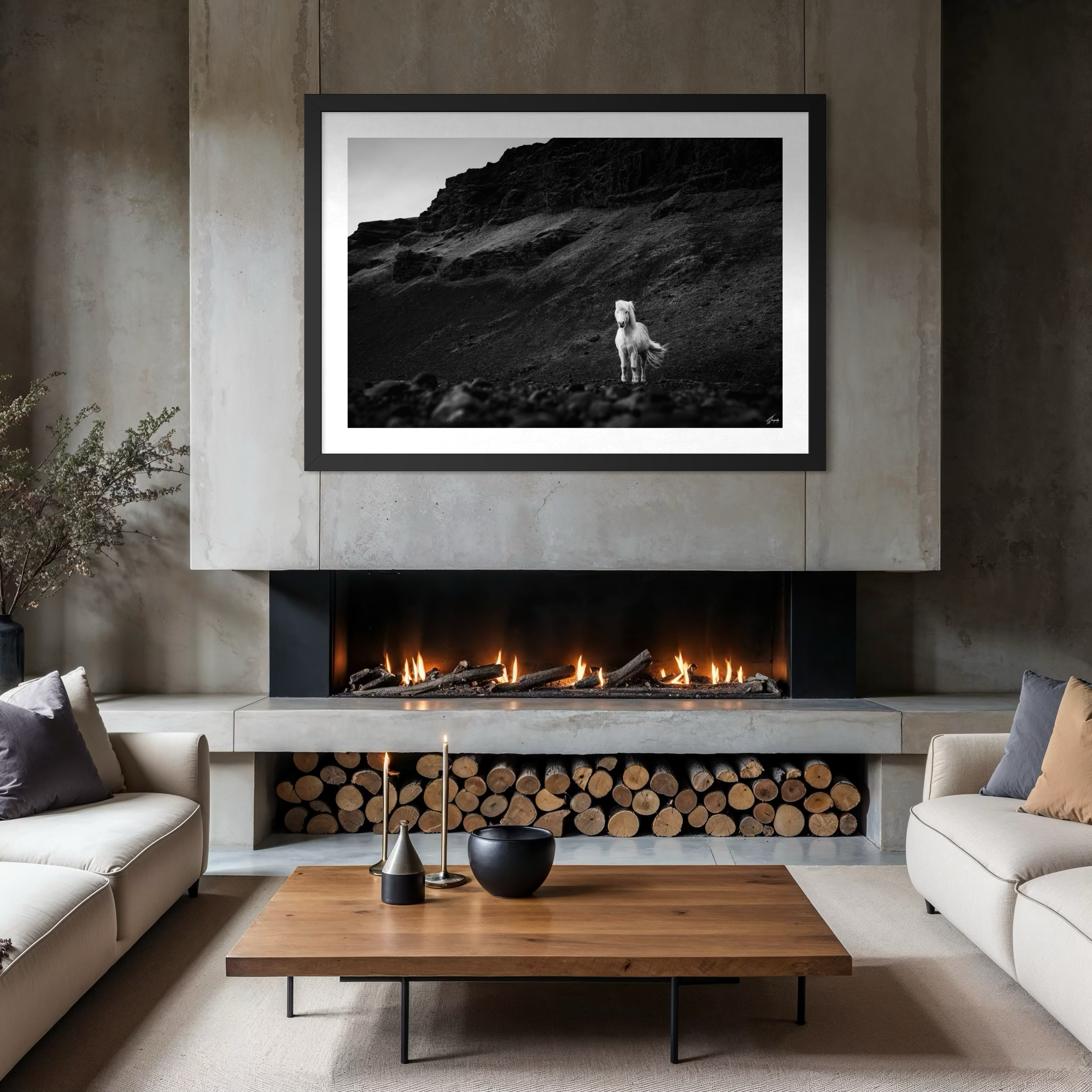 Equestrian wall decor print white Icelandic horse clean composition perfect for airy and artistic interior styling